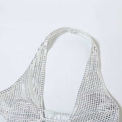 Halter deep V neck slit plaid hollow out cut out maxi dress