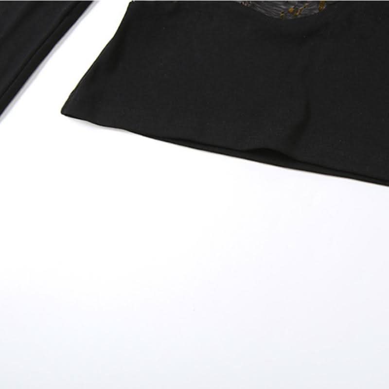 Long sleeve mesh print irregular solid top