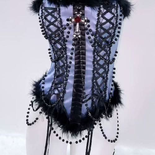 Halter beaded fluffy cross pendant top