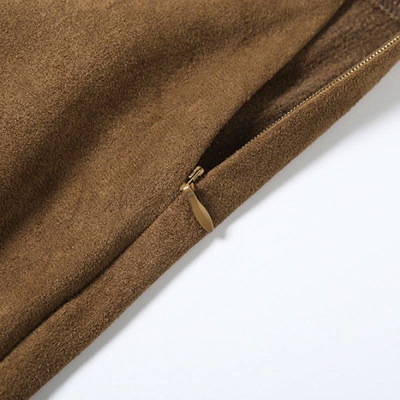 Zip-up ruffle irregular PU leather midi skirt