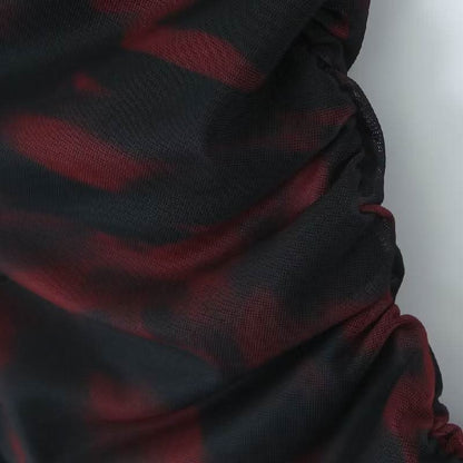 Irregular print ruched one shoulder contrast top
