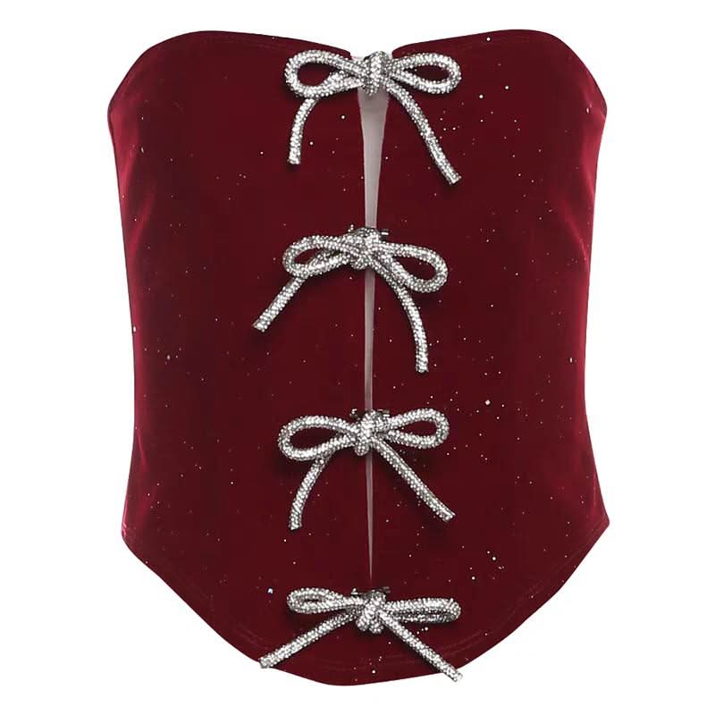 Bowknot glitter backless tube top