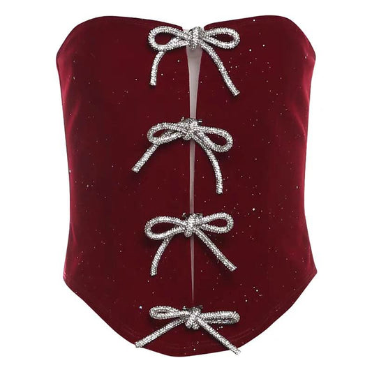 Bowknot glitter backless tube top