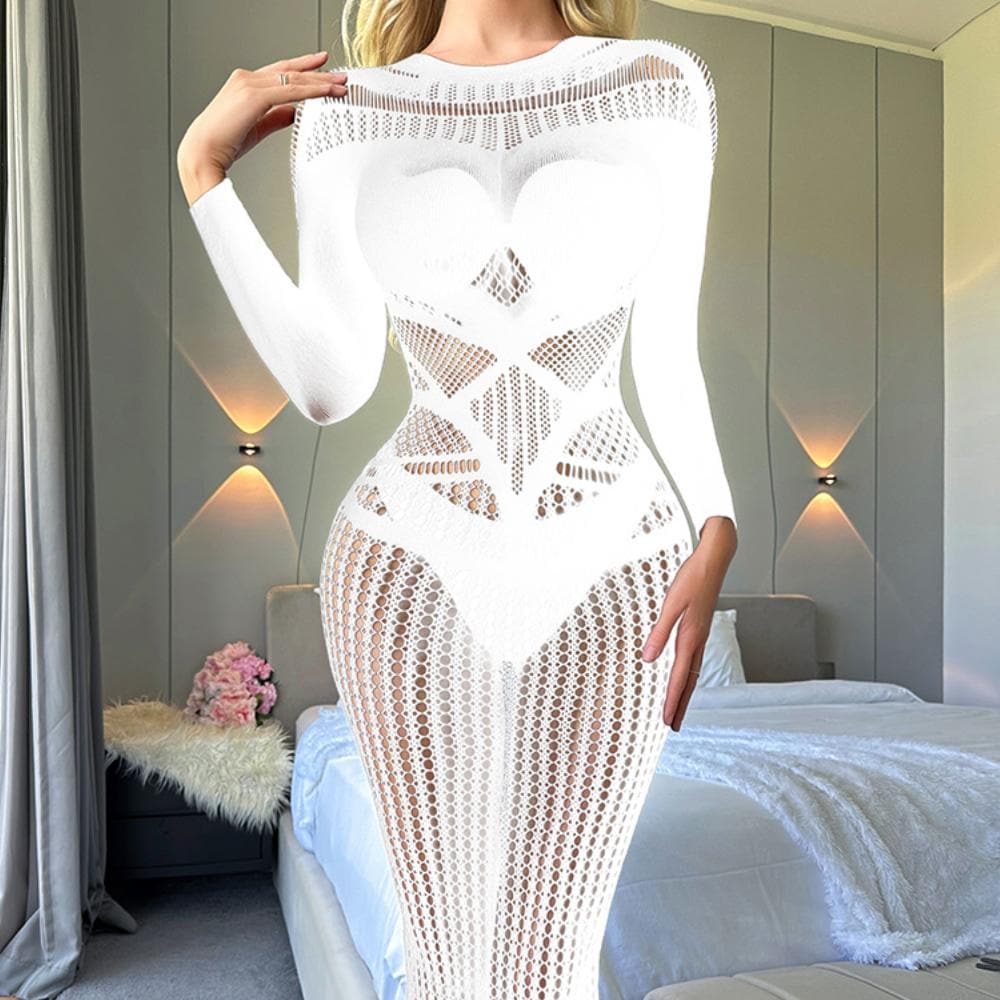 Long sleeve crewneck hollow out cut out maxi dress