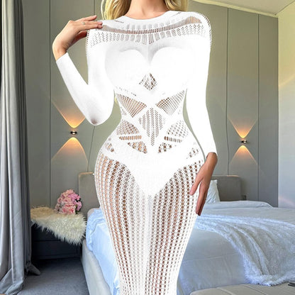Long sleeve crewneck hollow out cut out maxi dress