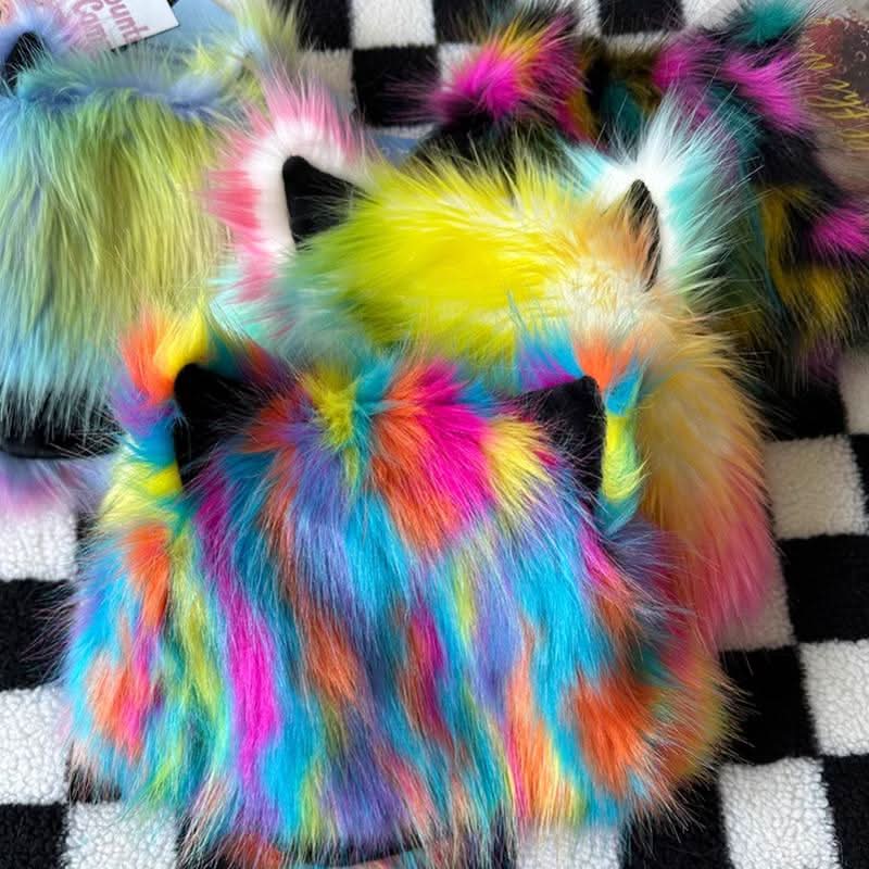 Fluffy contrast Cat ears applique cap