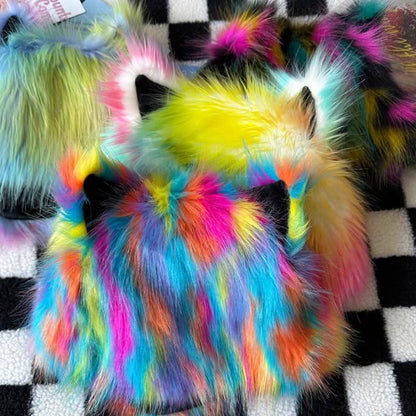 Fluffy contrast Cat ears applique cap