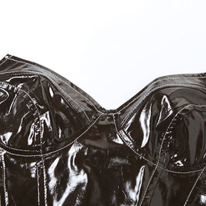 Brown zip-up PU leather backless tube top