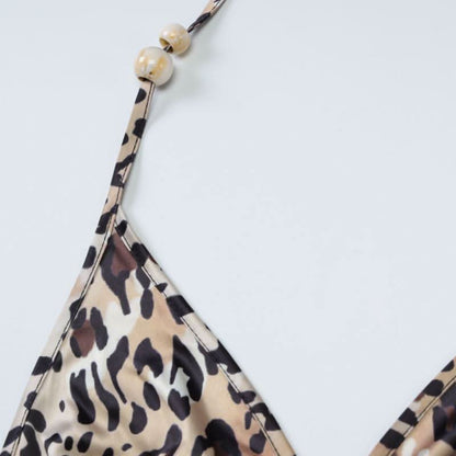 Halter self tie leopard print v neck mini skirt set