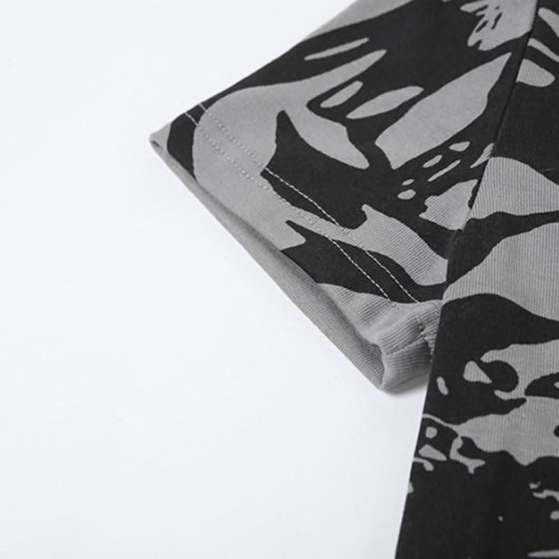 Irregular short sleeve gloves butterfly print top