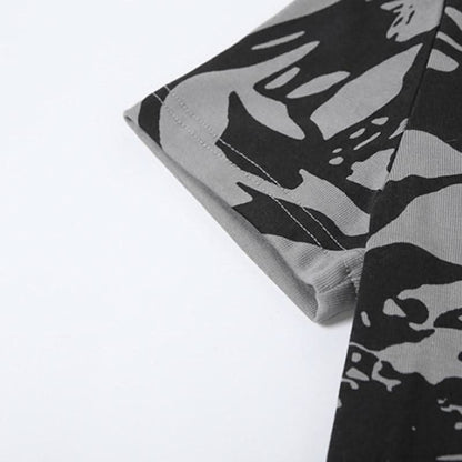 Irregular short sleeve gloves butterfly print top