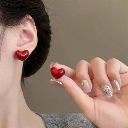 Bowknot heart faux pearl pendant stud earrings