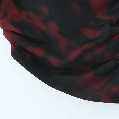 Irregular print ruched one shoulder contrast top