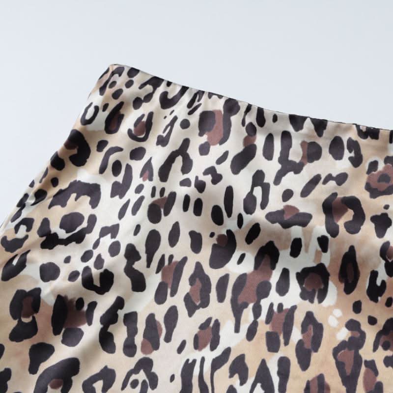 Halter self tie leopard print v neck mini skirt set