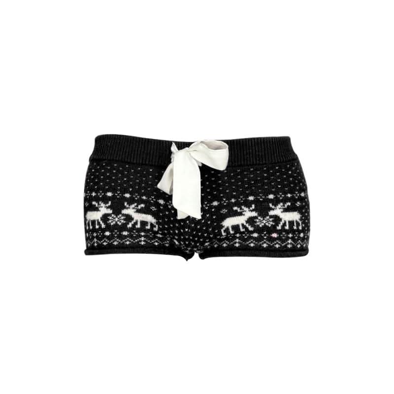 Reindeer pattern knitted self tie low rise short pant