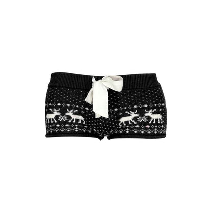 Reindeer pattern knitted self tie low rise short pant
