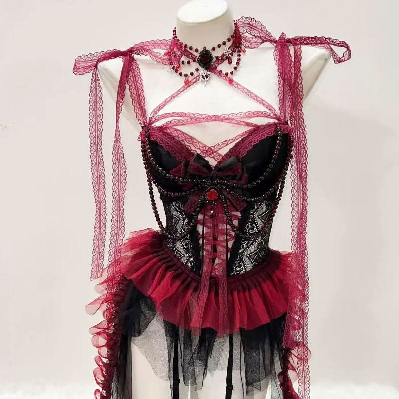 Sweetheart neck bowknot lace hem beaded mesh mini dress