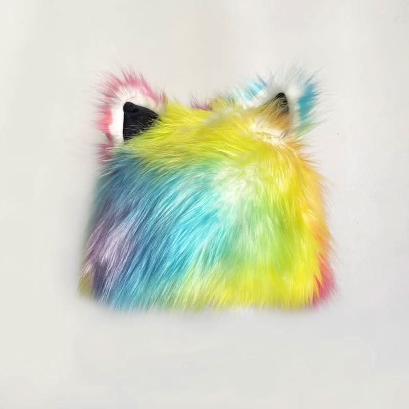 Fluffy contrast Cat ears applique cap