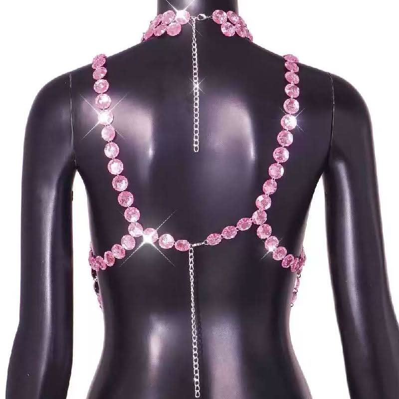 Halter star pattern backless gem chain top