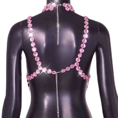 Halter star pattern backless gem chain top
