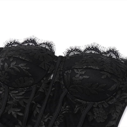 Irregular lace hem ruched solid tube mini dress