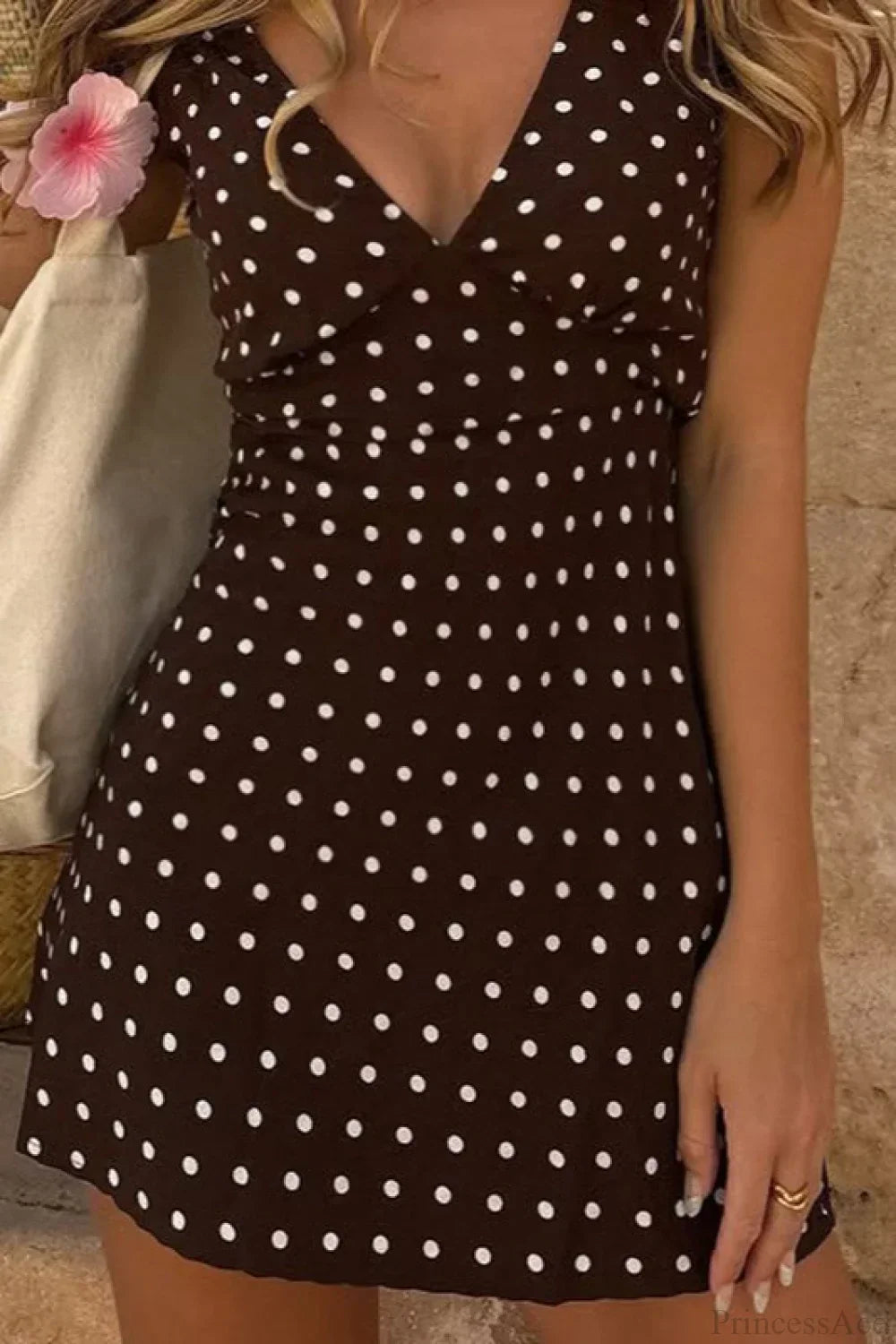 Polka Dot Plunging V-Neck Tank Strap Bust Panel Bodycon Mini Dress