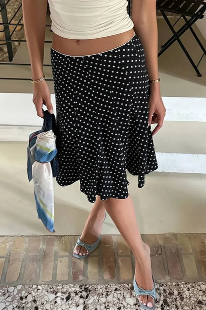 Polka Dot Fishtail Midi Skirt