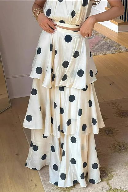 Polka Dot Halter Top Skirt Two Pieces Set