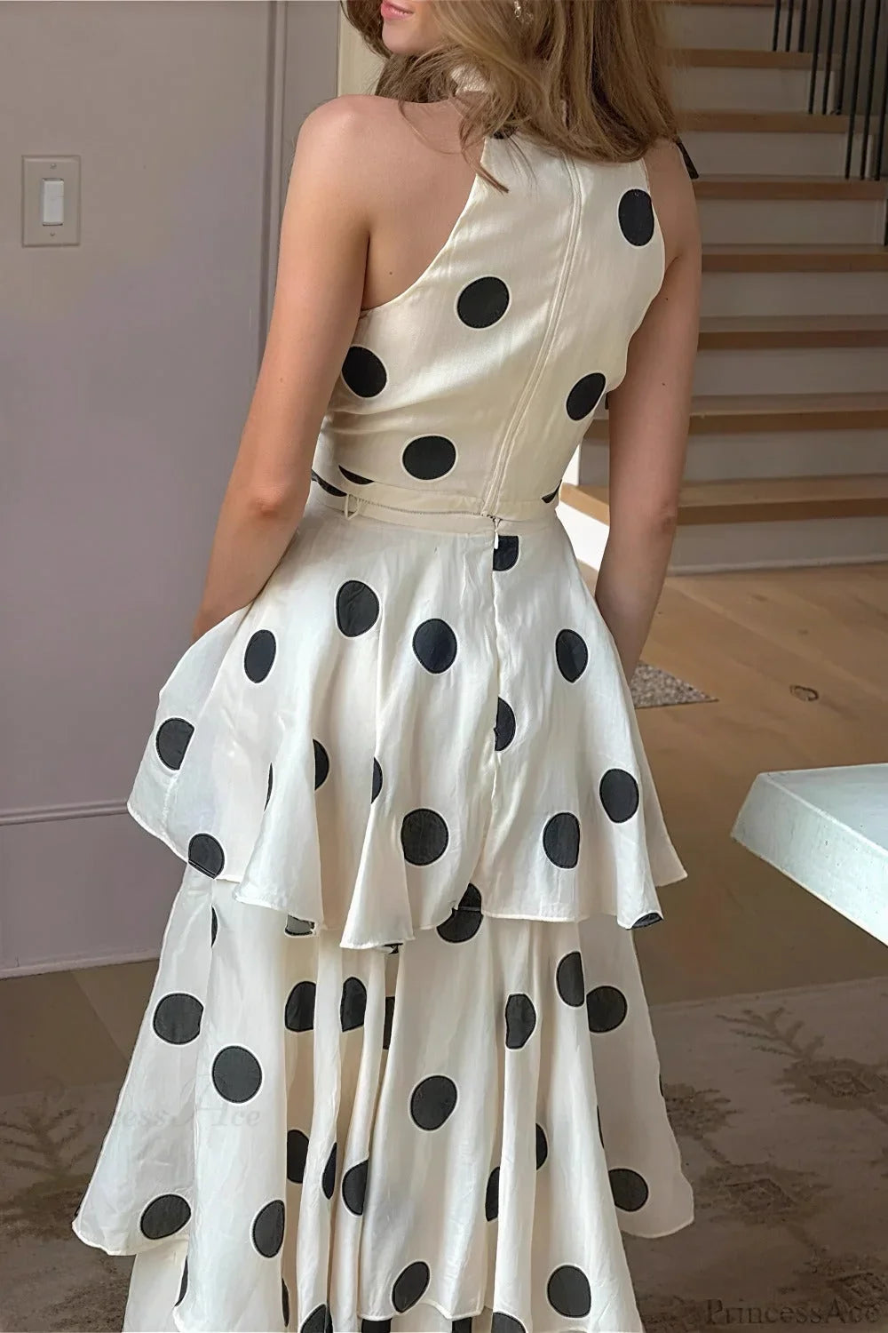 Polka Dot Halter Top Skirt Two Pieces Set