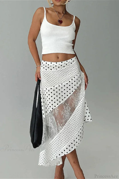 Polka Dot Lace Midi Skirt