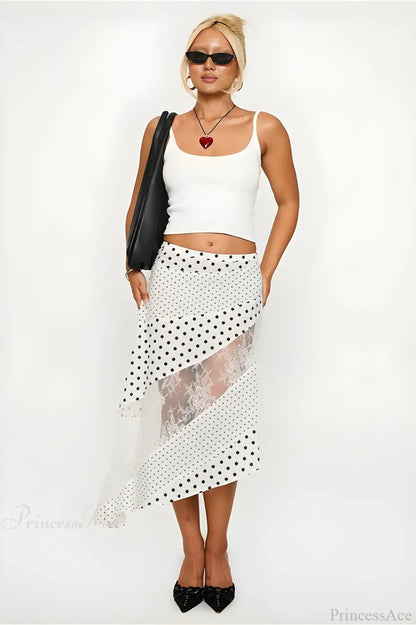 Polka Dot Lace Midi Skirt