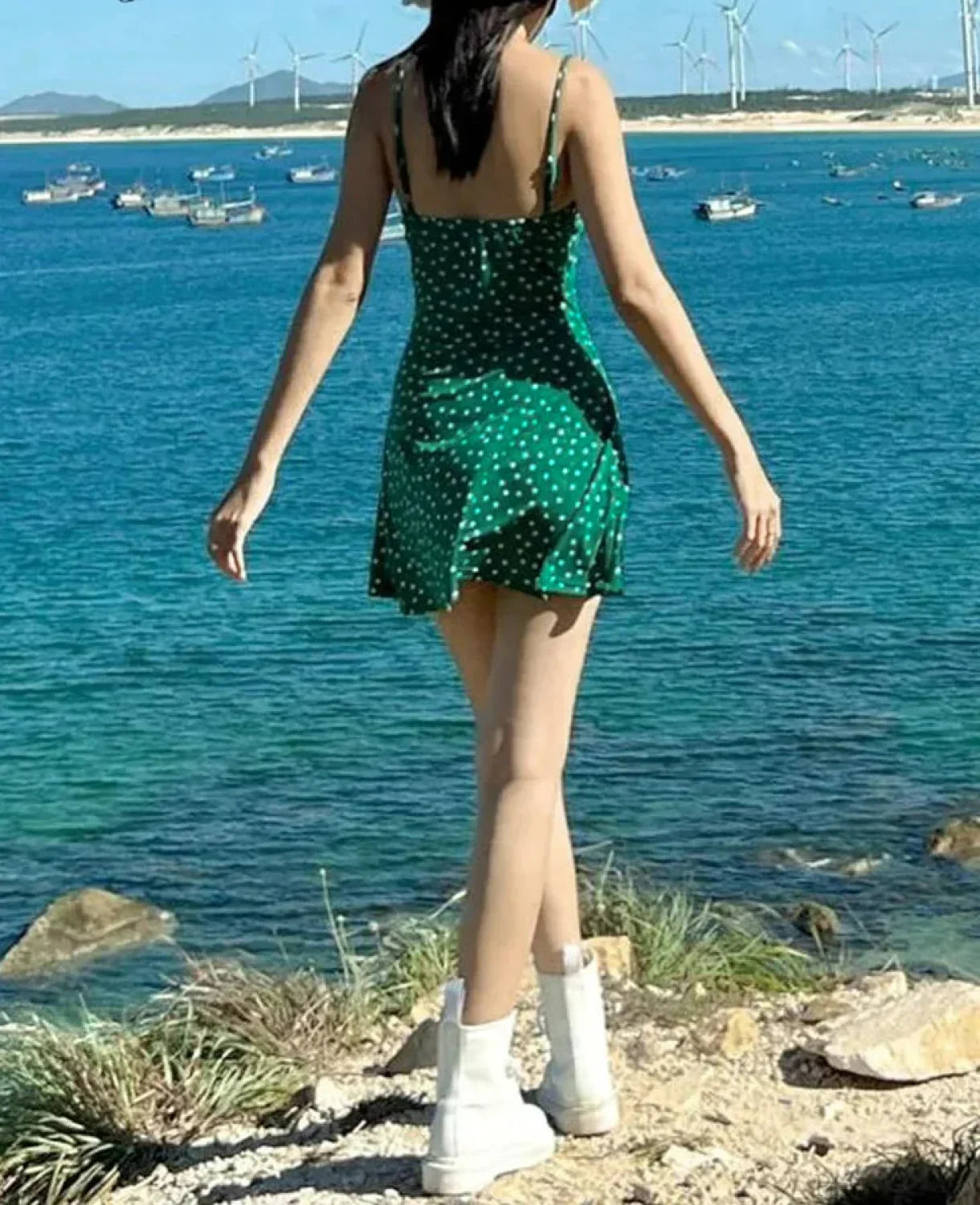 Cowl Neck Polka Dot Spaghetti Strap A-Line Mini Dress