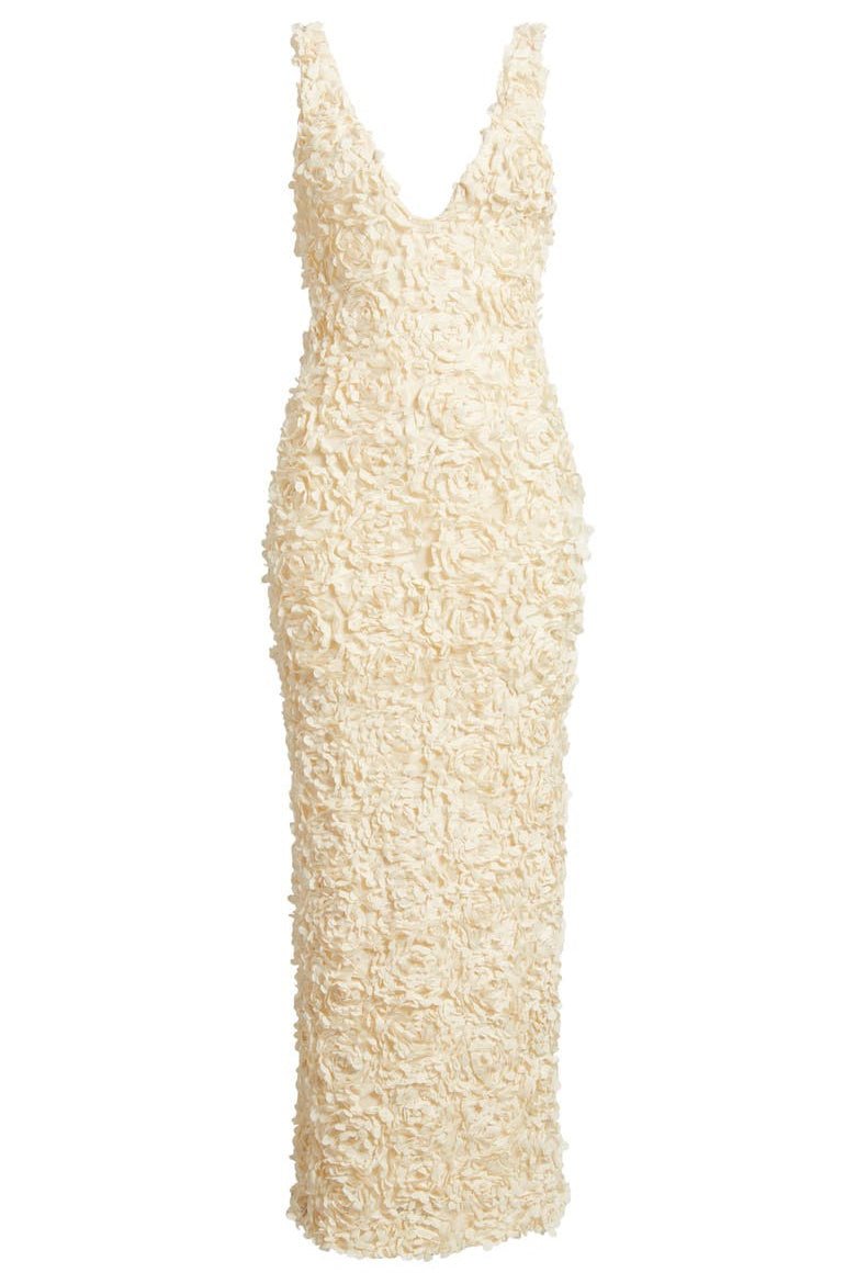 Floral Applique V-neck Maxi Mesh Dress