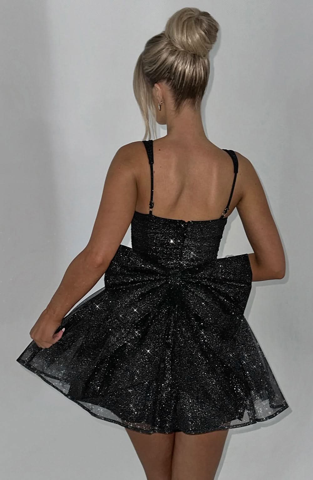 Sequin Corset Sweetheart Neckline Bow Back Fit And Flare Mini Dress