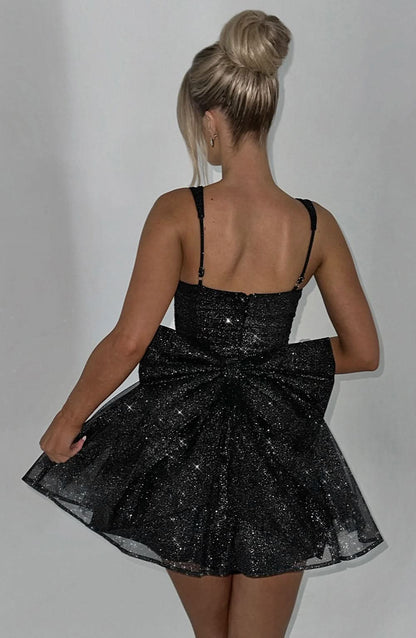 Sequin Corset Sweetheart Neckline Bow Back Fit And Flare Mini Dress