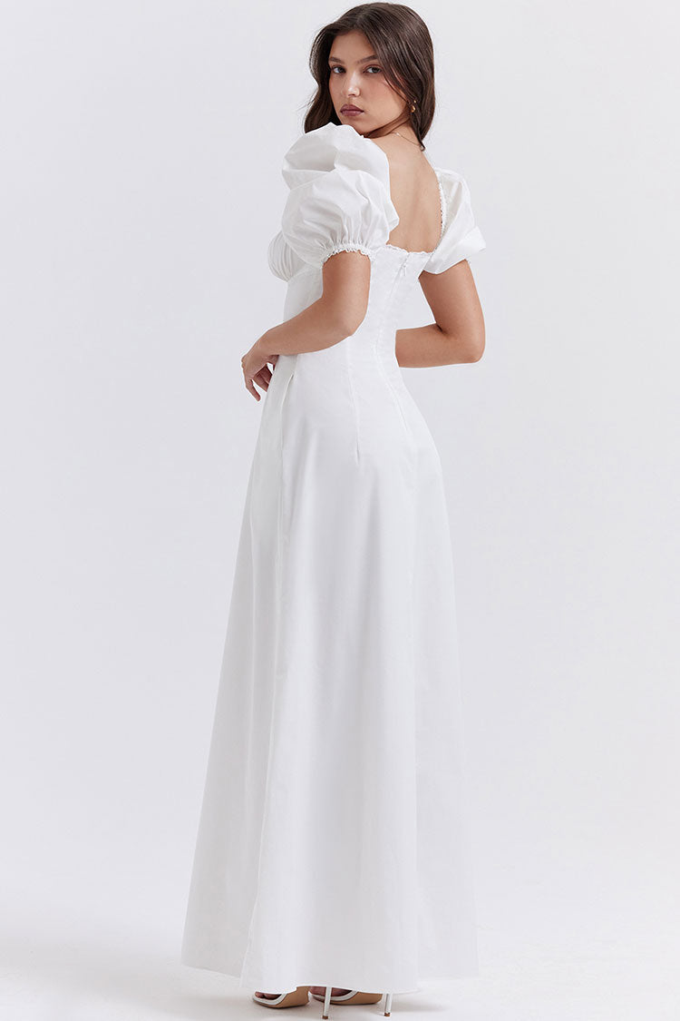 Off Shoulder Puff Sleeve Tie Neck Milkmaid Corset Seam Maxi Dress