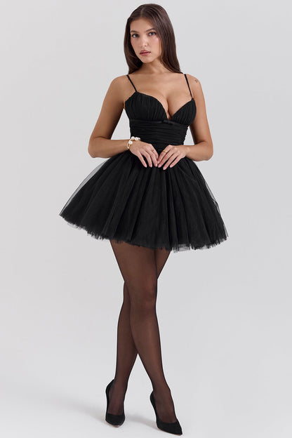 Black – Sweet Fairy-Inspired Spaghetti Strap Dress