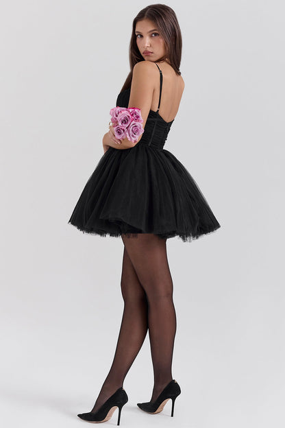 Black – Sweet Fairy-Inspired Spaghetti Strap Dress