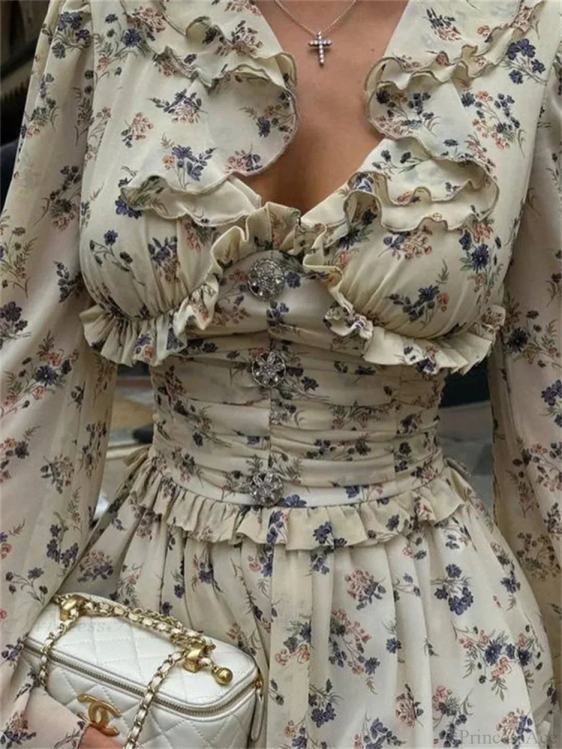Floral Print Ruffle Off Shoulder Smocked Waist Button Front Flared Mini Dress