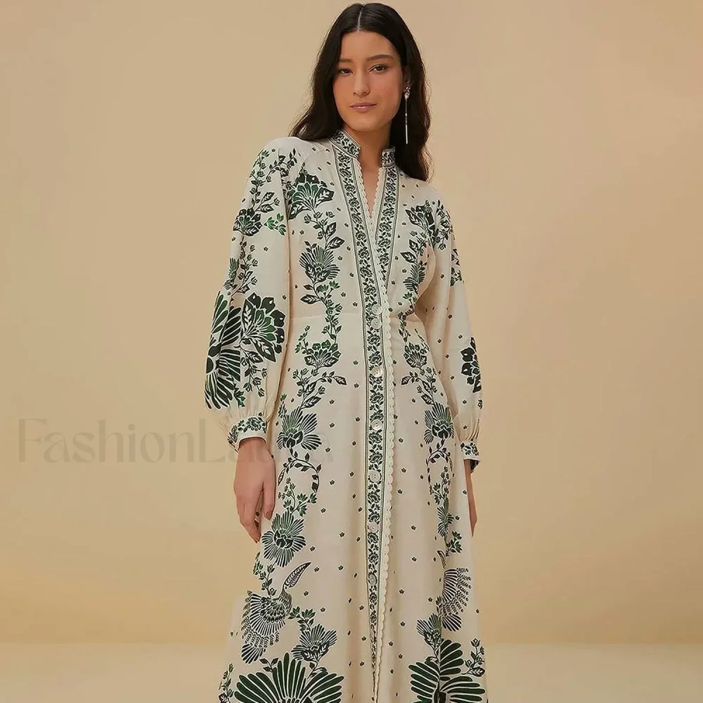Printed Long-Sleeve Boho Dress