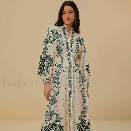 Printed Long-Sleeve Boho Dress