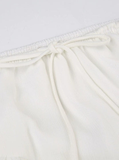 Vintage Split Lace Up Ruffle Patchwork Maxi Skirt