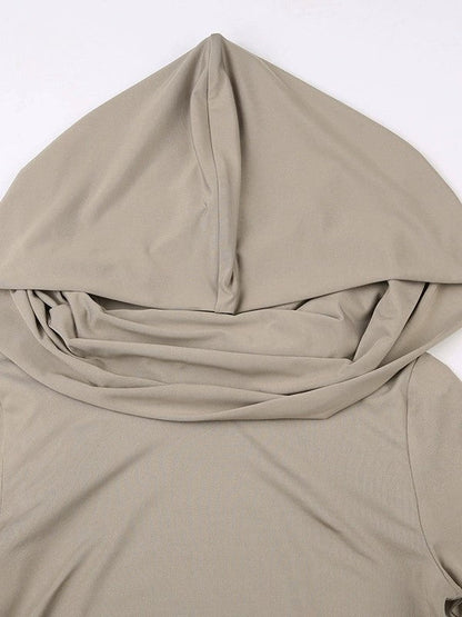 Vintage Pleated Hooded Long Sleeve Crop Top