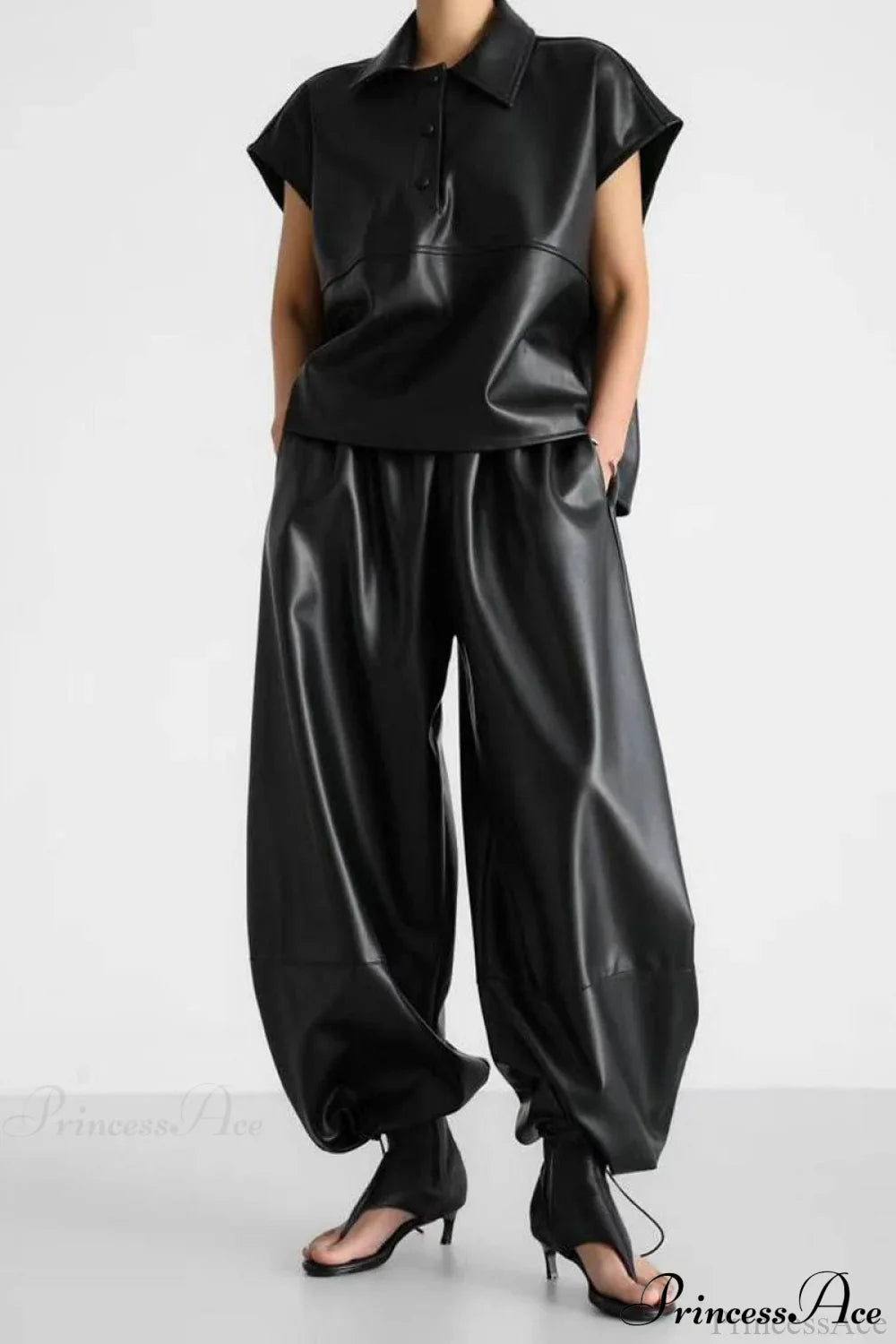 PU Leather Loose Harem Drawstring Pants
