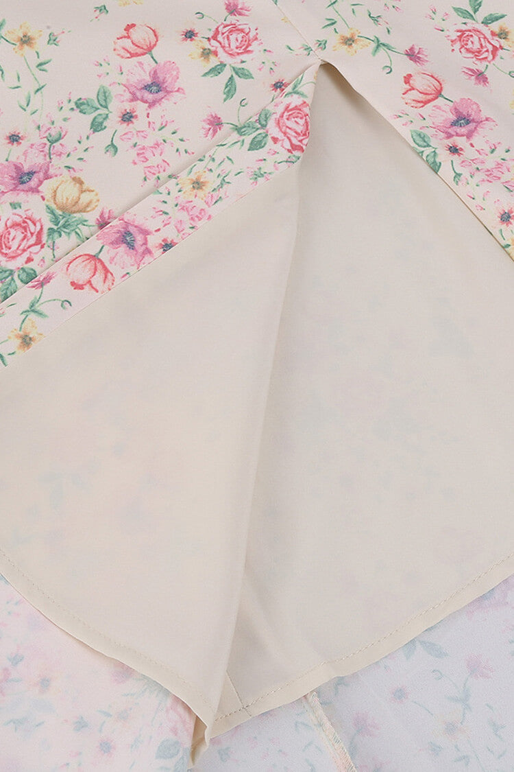 Puff Sleeve Ditsy Floral Tie Front High Slit Milkmaid Midi Dress