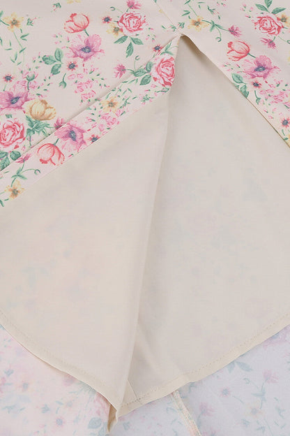 Puff Sleeve Ditsy Floral Tie Front High Slit Milkmaid Midi Dress
