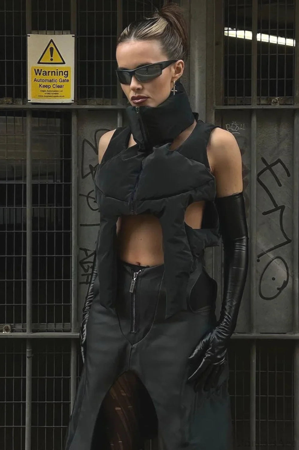 Punk Padded Stand Collar Zipper Coat