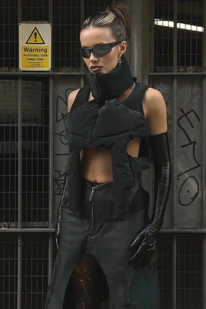 Punk Padded Stand Collar Zipper Coat