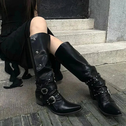 Punk Rivet Tall Chunky Gothic Boot