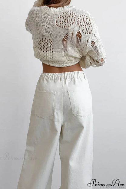 Pure Cotton White Drawstring Denim Pants